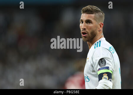 Kiev, UKRAINE - le 26 mai 2018 : defender, centre du dos, le capitaine du Real Madrid Sergio Ramos Garcia. La finale de la Ligue des Champions de l'UEFA du vrai Ma Banque D'Images