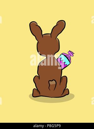 Arrière d'un lapin de dessin animé avec un cône de bonbons sur un fond jaune, vector illustration Illustration de Vecteur