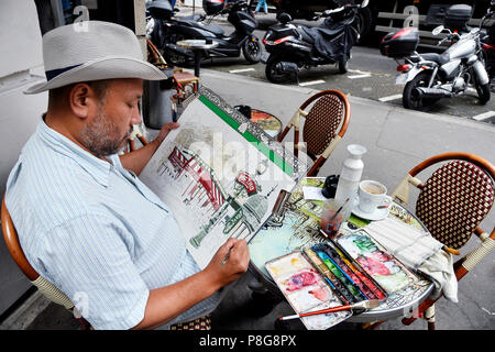 Peintre à Montmartre Rue Lamarck - Paris - France Banque D'Images