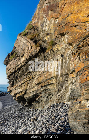 Falaises à Bude Widemouth Bay, rock formation, North Cornwall, England, UK Banque D'Images