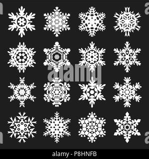 Flocons d'illustration vectorielle Stock set. Fond noir. Complexe blanc snowflakes set 16. EPS10 Illustration de Vecteur