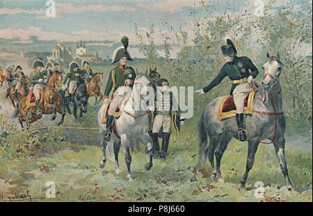 "Napoléon et Alexandre à Erfurt', 1808, (1896). Artiste : Inconnu. Banque D'Images