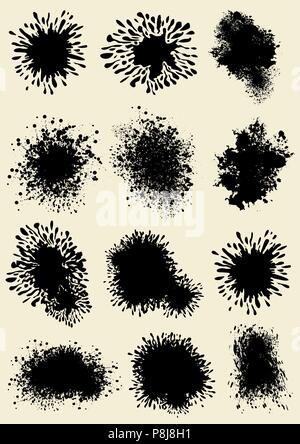Ensemble de taches ou d'éclaboussures d'encre noire. Isolé sur fond blanc. Vector illustration. Illustration de Vecteur