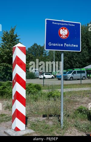 Frontière entre l'Allemagne et la Pologne, poste frontière polonaise et signe, Nice, Swinemünde, Usedom Island Banque D'Images