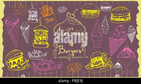 La crème glacée et des hamburgers Illustration de Vecteur