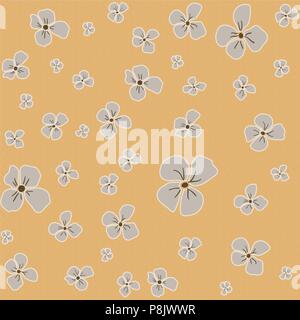 Motif transparent vecteur - simple fleurs gris sur fond ocre. Floral design moderne. Style minimaliste. Illustration de Vecteur