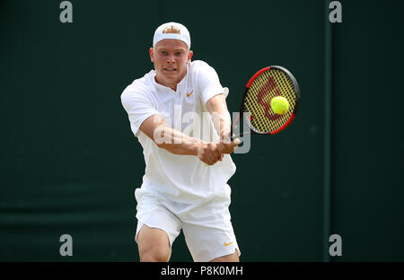 Anton Matusevich en action le dixième jour des championnats de Wimbledon au All England Lawn tennis and Croquet Club, Wimbledon. APPUYEZ SUR ASSOCIATION photo. Date de la photo: Jeudi 12 juillet 2018. Voir PA Story TENNIS Wimbledon. Le crédit photo devrait se lire comme suit : John Walton/PA Wire. Banque D'Images