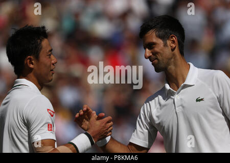 Londres, Royaume-Uni. 11 juillet, 2018. Kei Nishikori, Novak Djokovic assister à neuf jours de la Tennis de Wimbledon à l'All England Lawn Tennis et croquet Club le 11 juillet 2018 à Londres, en Angleterre. People : Kei Nishikori, Novak Djokovic   Me.Com/Media Crédit : Hoo Punch/Alamy Live News Banque D'Images