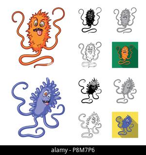 Types de microbes funny cartoon,Black,télévision,contour,monochrome set icônes de collection pour la conception. Les microbes pathogènes de symbole vecteur stock illustratio Illustration de Vecteur