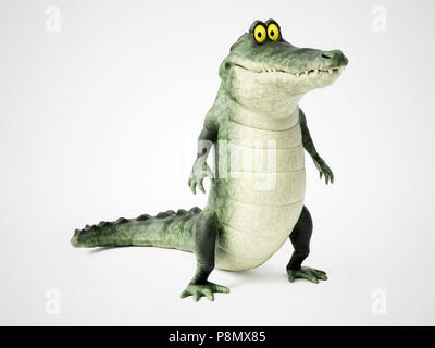 Le rendu 3D d'un mignon, sympathique caricature crocodile debout et souriant. Banque D'Images