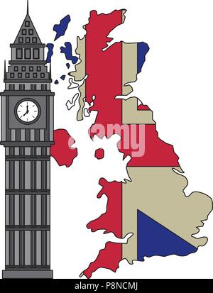 United kigndom drapeau dans la carte tour de Big Ben vector illustration Illustration de Vecteur