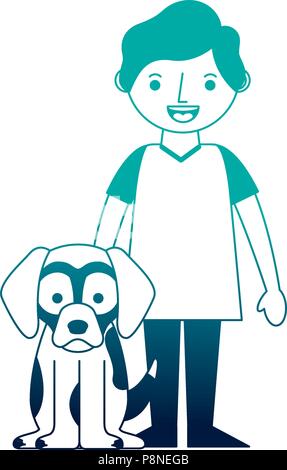 Smiling little boy avec son chien animal neon illustration vectorielle Illustration de Vecteur