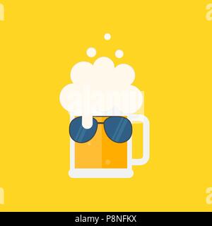 Beer mug avec mousse et lunettes de soleil. Télévision vector illustration. Isolées. Illustration de Vecteur