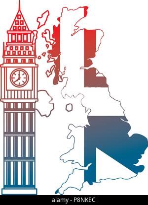 United kigndom drapeau dans la carte tour de Big Ben illustration vecteur gradient Illustration de Vecteur