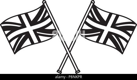 Traversée Royaume-Uni drapeaux dans les poteaux vector illustration noir et blanc Illustration de Vecteur