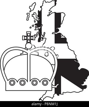 Royaume-uni drapeau dans la carte et l'image d'illustration vectorielle noir et blanc Illustration de Vecteur