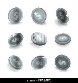 Illustration vectorielle Stock série réaliste de pièces d'argent isolé sur fond blanc. L'argent, l'argent, monnaie, l'icône. EPS10 Illustration de Vecteur