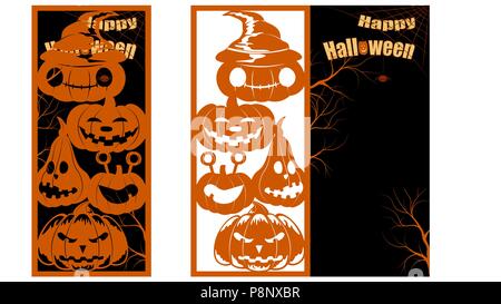 Illustration de l'Halloween avec des citrouilles pour couper au laser et inviter cartes. inscription - happy Halloween Illustration de Vecteur