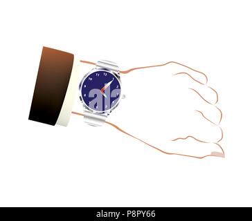 Montre-bracelet homme en argent et bleu marine isolé couleur Illustration de Vecteur