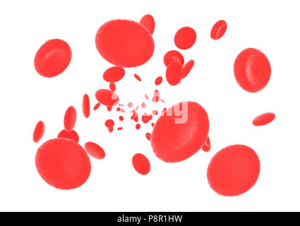 Les cellules de sang rouge isolé sur fond blanc.  : Chemin de détourage. 3D render Banque D'Images