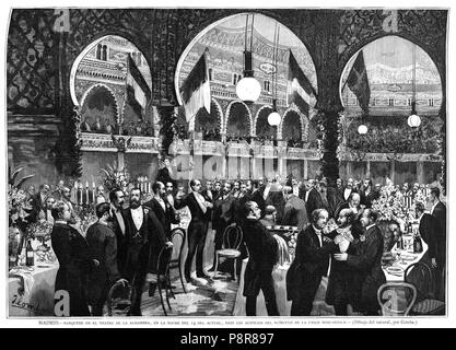 407 Madrid. - Banquete en el Teatro de la Alhambra, en la Noche del 14 del bajo los auspicios réelle, "del Círculo de la Unión Mercantil" Banque D'Images