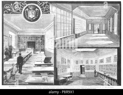 407, Madrid, Escuela-Modelo inaugurada el 21 de septiembre de 1885, de Comba, la Ilustración Española y Americana, 30-09-1885 Banque D'Images