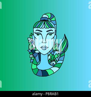 Scorpio Girl portrait. Signe astrologique signe d'eau. Illustration vecteur Doodle. Illustration de Vecteur
