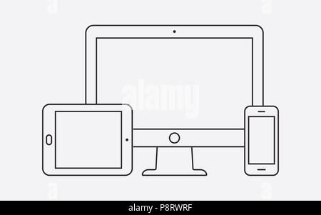 Les appareils numériques modernes à l'icône de la ligne mince. Vector illustration. Illustration de Vecteur