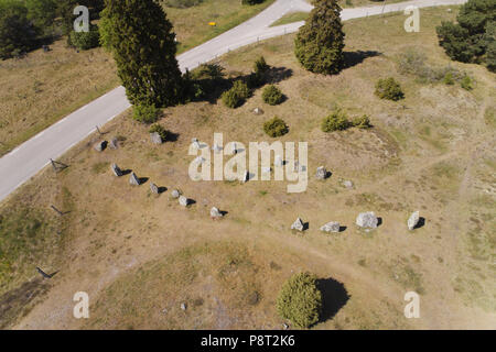 Vue aérienne d'un ancien navire de pierre situé dans l'AAS, la Suède. Banque D'Images