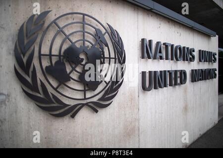 Genève, Suisse, le 18 août 2016 : vue extérieure de l'entrée principale à l'Office des Nations Unies à Genève (ONUG). Dans le monde d'utilisation | Banque D'Images