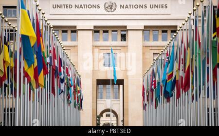 Genève, Suisse, le 18 août 2016 : vue extérieure du Palais des Nations, l'Office des Nations Unies à Genève (ONUG). Dans le monde d'utilisation | Banque D'Images