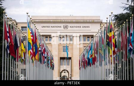 Genève, Suisse, le 18 août 2016 : vue extérieure du Palais des Nations, l'Office des Nations Unies à Genève (ONUG). Dans le monde d'utilisation | Banque D'Images