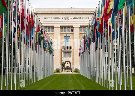 Genève, Suisse, le 18 août 2016 : vue extérieure du Palais des Nations, l'Office des Nations Unies à Genève (ONUG). Dans le monde d'utilisation | Banque D'Images