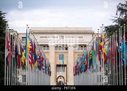 Genève, Suisse, le 18 août 2016 : vue extérieure du Palais des Nations, l'Office des Nations Unies à Genève (ONUG). Dans le monde d'utilisation | Banque D'Images