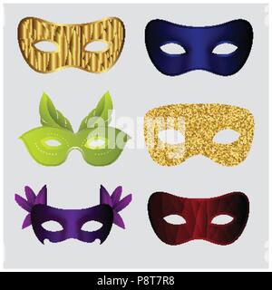 Joyeux Carnaval brésilien 24. set de 6 masques de carnaval. Pour la conception web et l'interface d'application, aussi utile pour l'infographie. Vector illustration. Illustration de Vecteur