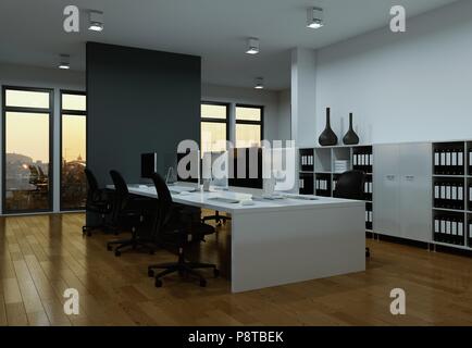 Bureau gris moderne rendu 3D Design d'intérieur