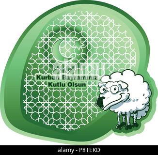 L'Eid al Adha festival saint sacrifice musulman turc d'accueil à l'expression "kurban bayramınız kutlu olsun' cartoon style vector illustration Illustration de Vecteur