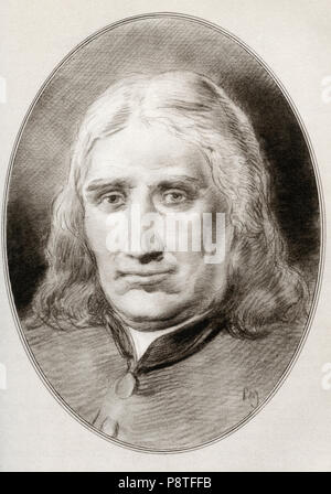 George Fox, 1624 -1691. English dissident et fondateur de la Société religieuse des amis, plus connus sous le nom de Quakers ou amis. Illustration par Gordon Ross, artiste et illustrateur américain (1873-1946), de vivre des biographies de chefs religieux. Banque D'Images