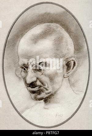 Mohandas Karamchand Gandhi, 1869 - 1948. Activiste indienne, le leader du mouvement pour l'indépendance de l'Inde contre la domination britannique. Illustration par Gordon Ross, artiste et illustrateur américain (1873-1946), de vivre des biographies de chefs religieux. Banque D'Images