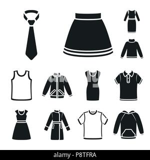 Différents types de vêtements icônes noires dans set collection pour la conception. Vêtements et style symbole vecteur illustration de stock. Illustration de Vecteur
