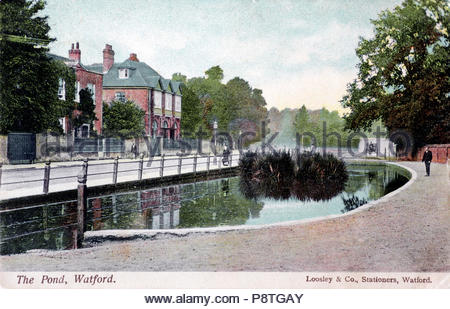 L'Étang Watford, vintage carte postale de 1905 Banque D'Images