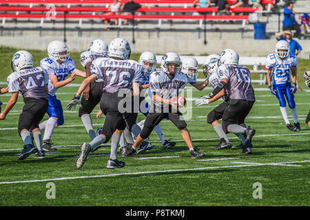 Dramatique, action colorés photos de football Bantam garçons à Calgary, Alberta, Canada Banque D'Images