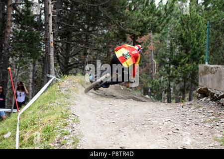 Vallnord, La Massana, Andorre. 14 juillet 2018. Course de descente, l'UCI, la Coupe du Monde de vélo de montagne, Andorre Vallnord. 14/07/2018 Credit : Martin Silva Cosentino / Alamy Live News Banque D'Images