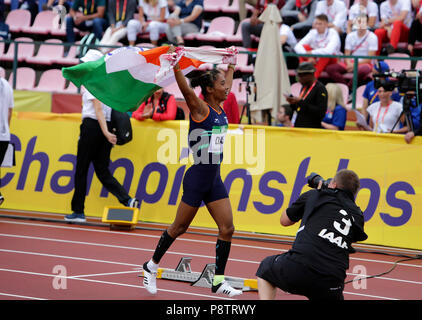 TAMPERE, Finlande, 12 juillet : HIMA DAS (Inde) win médaille d'or en 400 TEMI sur les Championnats du Monde U20 Championship à Tampere, en Finlande, 12 juillet 2018. Crédit : Denys/Kuvaiev Alamy Live News Banque D'Images