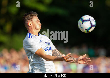 Taff's Well, Pays de Galles, Royaume-Uni. 13 juillet 2018. Cameron Coxe de Cardiff City lors de la pré-saison match amical entre Taff's Well FC de la ligue galloise Cardiff City et une Division de la Premier League à l'r * Plusieurs autres calvaires parsèment Ddar stadium, Taff's Well, Pays de Galles, Royaume-Uni. Credit : Mark Hawkins/Alamy Live News Banque D'Images