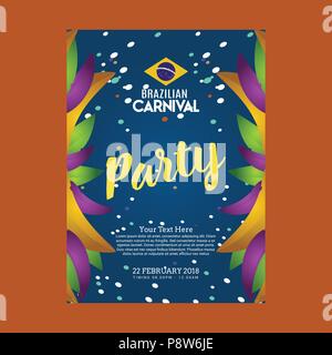 Joyeux Carnaval brésilien jour. carnival party carte d'invitation en bleu avec des éléments, la typographie et l'échantillon de texte. Pour la conception web et l'application i Illustration de Vecteur