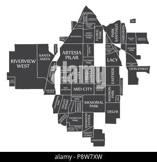 Santa Ana California City map USA étiqueté illustration noir Illustration de Vecteur