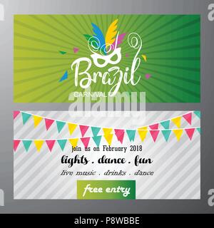 Joyeux Carnaval brésilien 24. Bannières carnaval vert et blanc avec la typographie. Pour la conception web et l'interface d'application, aussi utile pour l'infographie Illustration de Vecteur