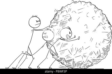 Caricature de l'équipe commerciale poussant Big Stone Ball Illustration de Vecteur