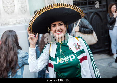 Le Mexique sur les fans de football championnat coupe du monde à Moscou, Russie Banque D'Images